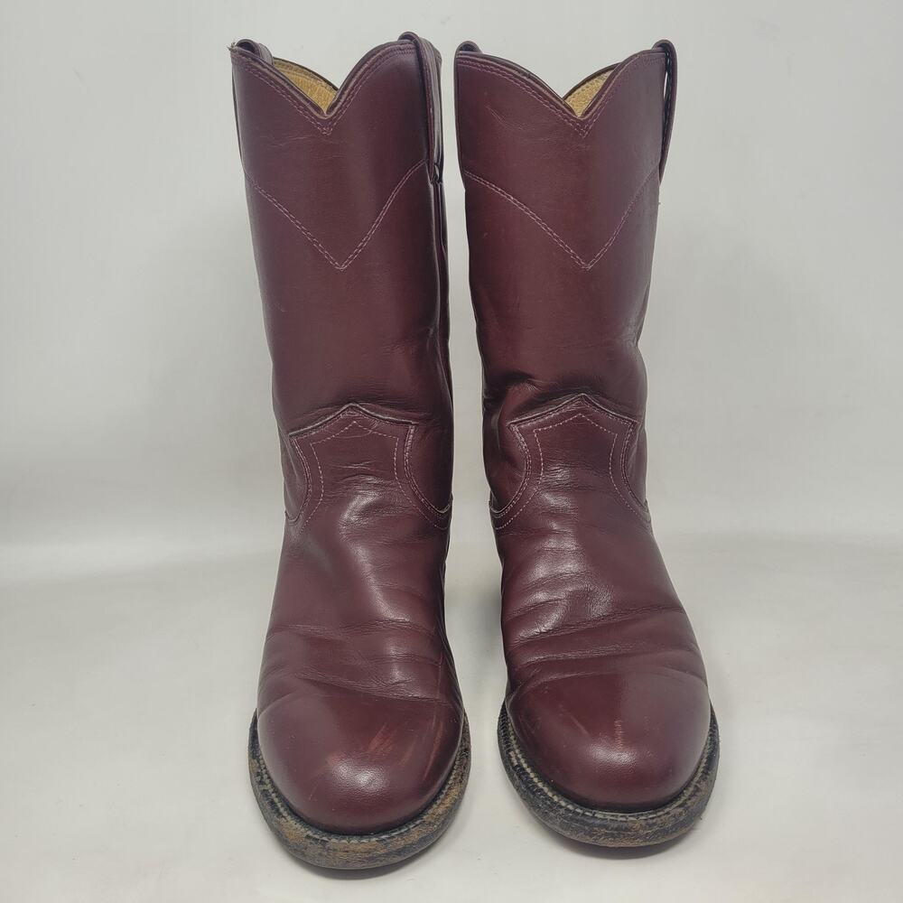 VTG Justin Boots 5B Burgundy Red Leather Western Roper Cowgirl Rodeo USA L3068 - Picture 6 of 13